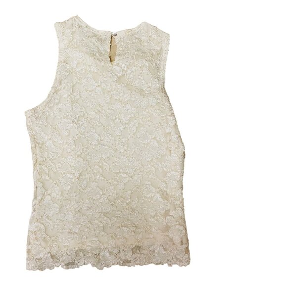 California Style Womens 2 Piece Blouse Sleeveless Ivory Lace Size Small Cardigan - Picture 9 of 14